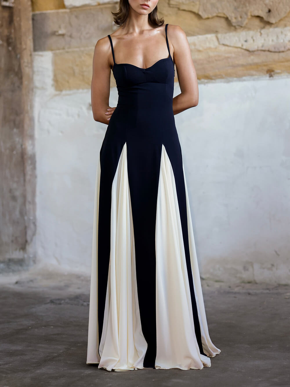 ELEGANCE PANELLED TULLE A-LINE SLIP MAXI DRESS
