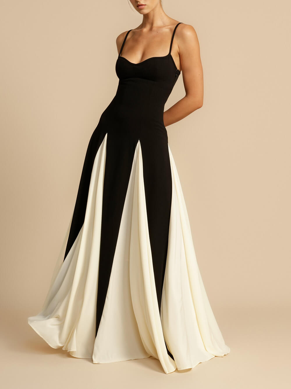ELEGANCE PANELLED TULLE A-LINE SLIP MAXI DRESS
