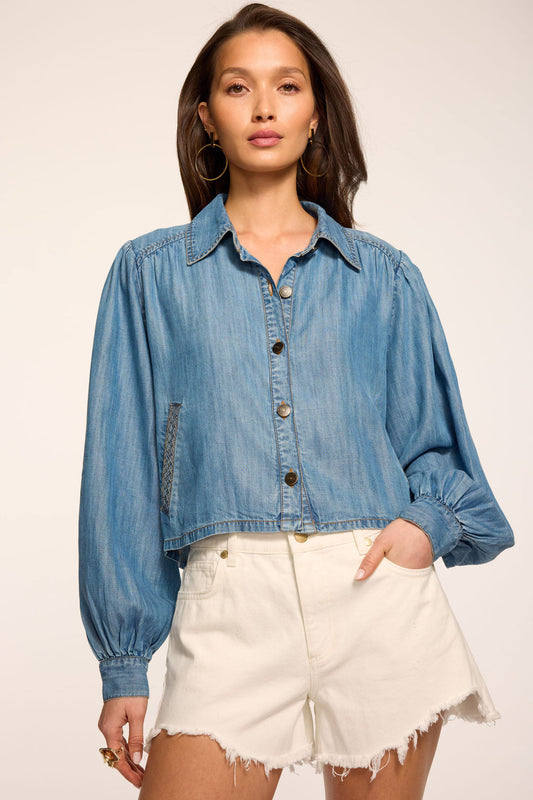 CHAMBRAY CROPPED JACKET