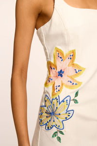 FLORAL EMBROIDERED DEMIN MINI DRESS