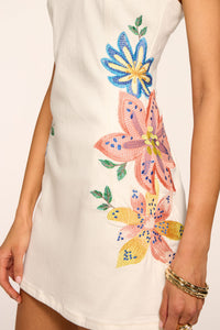 FLORAL EMBROIDERED DEMIN MINI DRESS